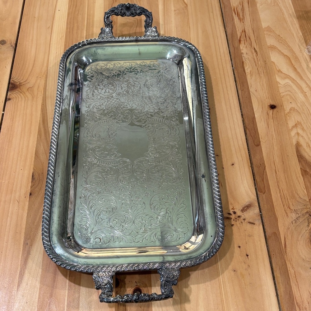 Vintage SHERATON (?) Silver on copper Footed Butler’s Tray